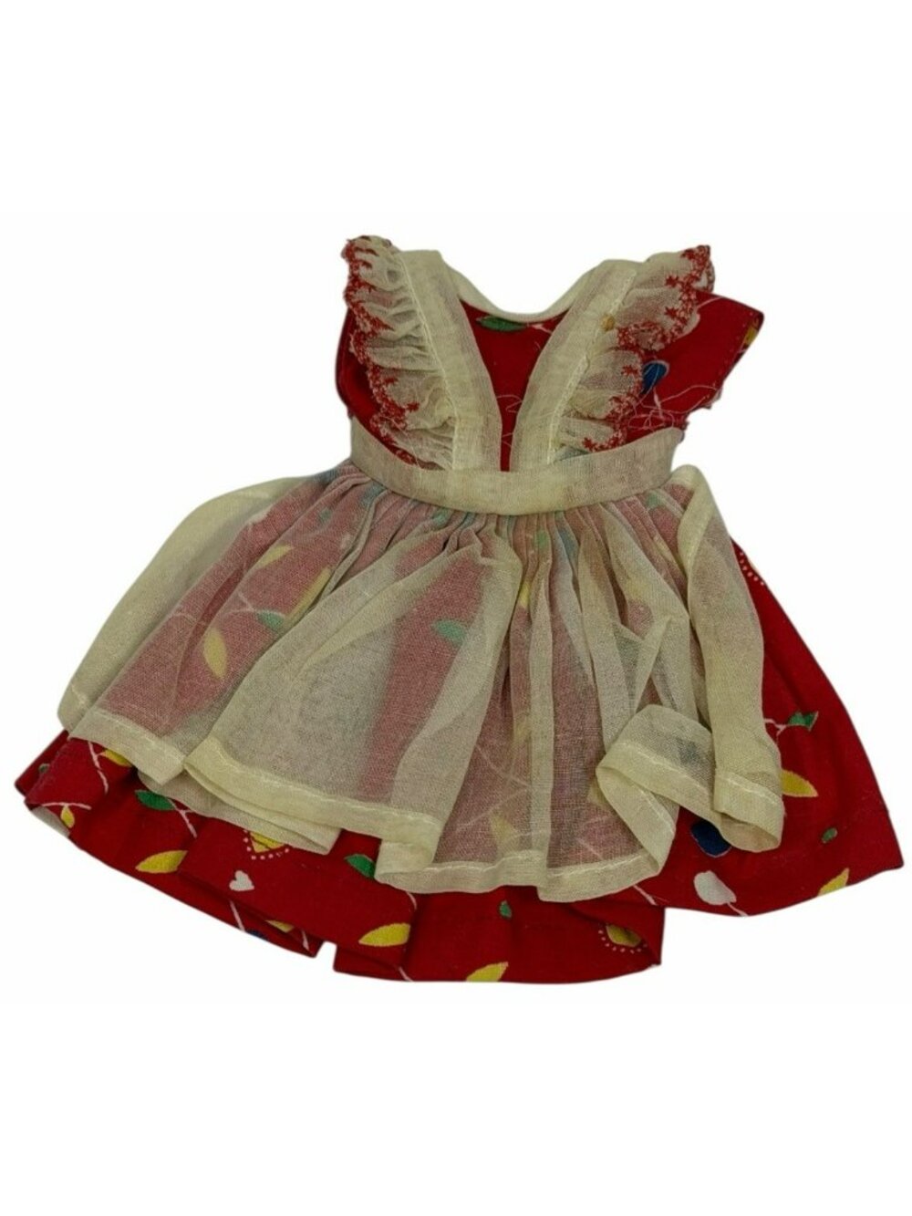 TAGGED Vintage 1950s Little Miss Revlon 10.5"Doll #9126 Red Heart Pinafore Dress
